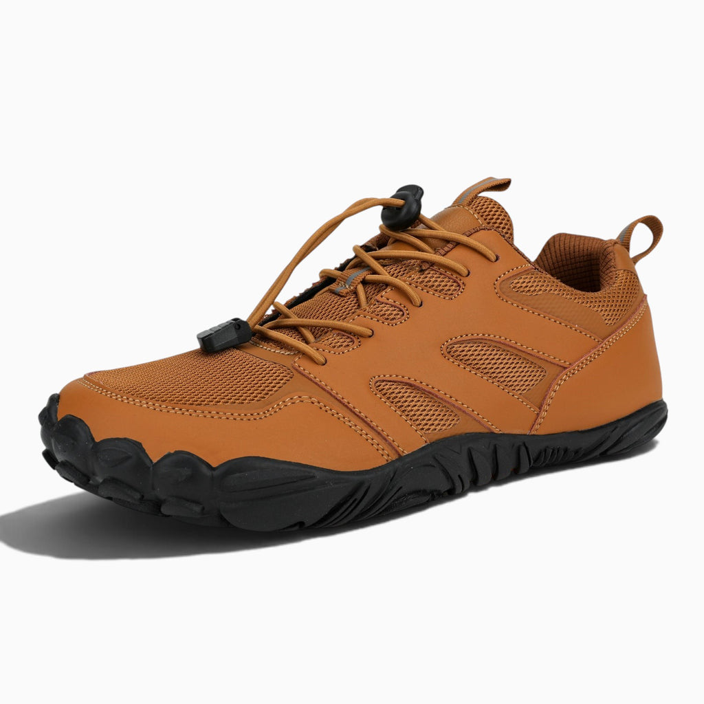Chaussure de randonnée femme Orthopodys, marque exploitée par AIIBORI (SASU), marron en mesh avec laçage rapide.