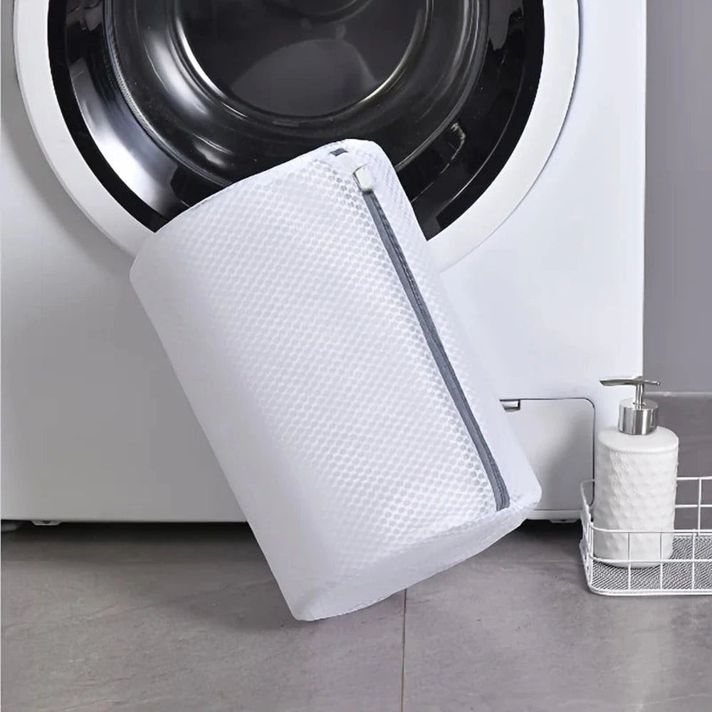 Filet de lavage cylindrique NETTÉO pour baskets, en maille blanche avec fermeture zippée grise, marque Orthopodys