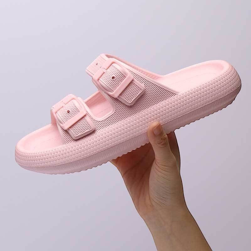 Mules Orthopodys, marque exploitée par AIIBORI (SASU) rose pastel à double bride réglable et semelle plateforme épaisse