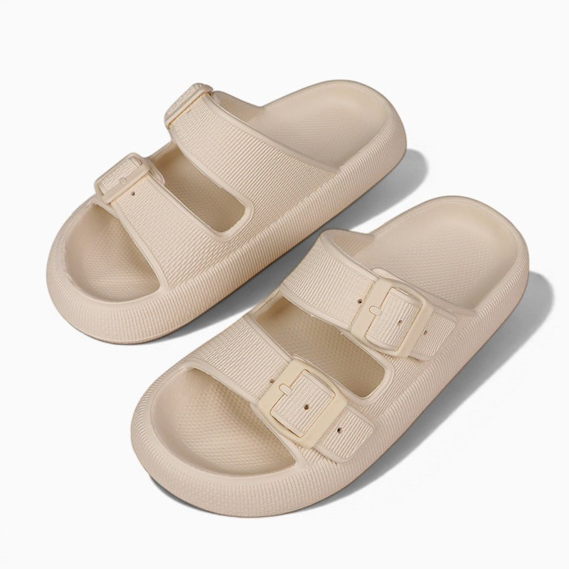 Mules Orthopodys, marque exploitée par AIIBORI (SASU) beige à double bride réglable et semelle plateforme moelleuse