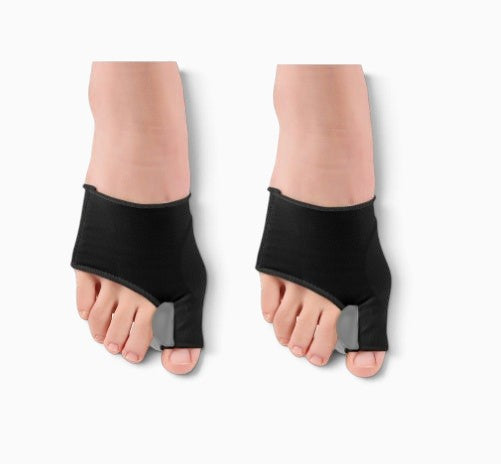 Protection hallux valgus Orthopodys marque exploitée par AIIBORI (SASU) en Lycra noir avec séparateur d'orteil en gel