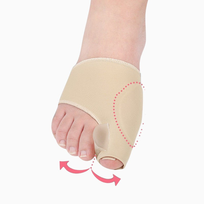 Protection hallux valgus Orthopodys, marque exploitée par AIIBORI (SASU) en lycra beige avec séparateur d'orteil en gel
