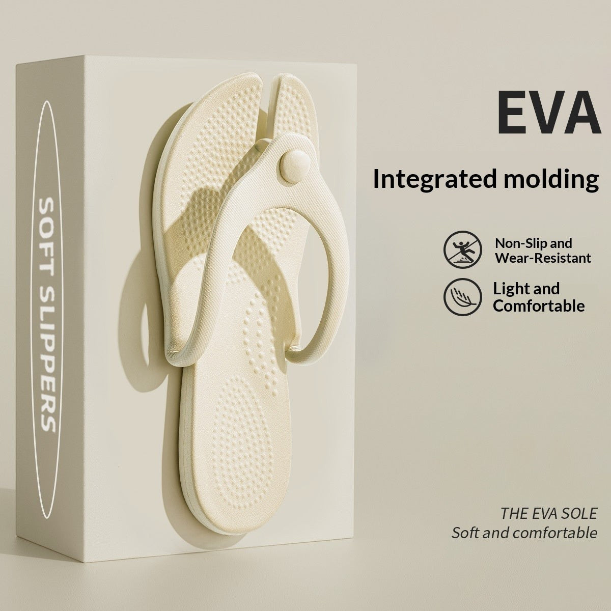 Tong pliable beige NOMADYS™ par Orthopodys, marque exploitée par AIIBORI (SASU), en matière EVA légère et confortable.