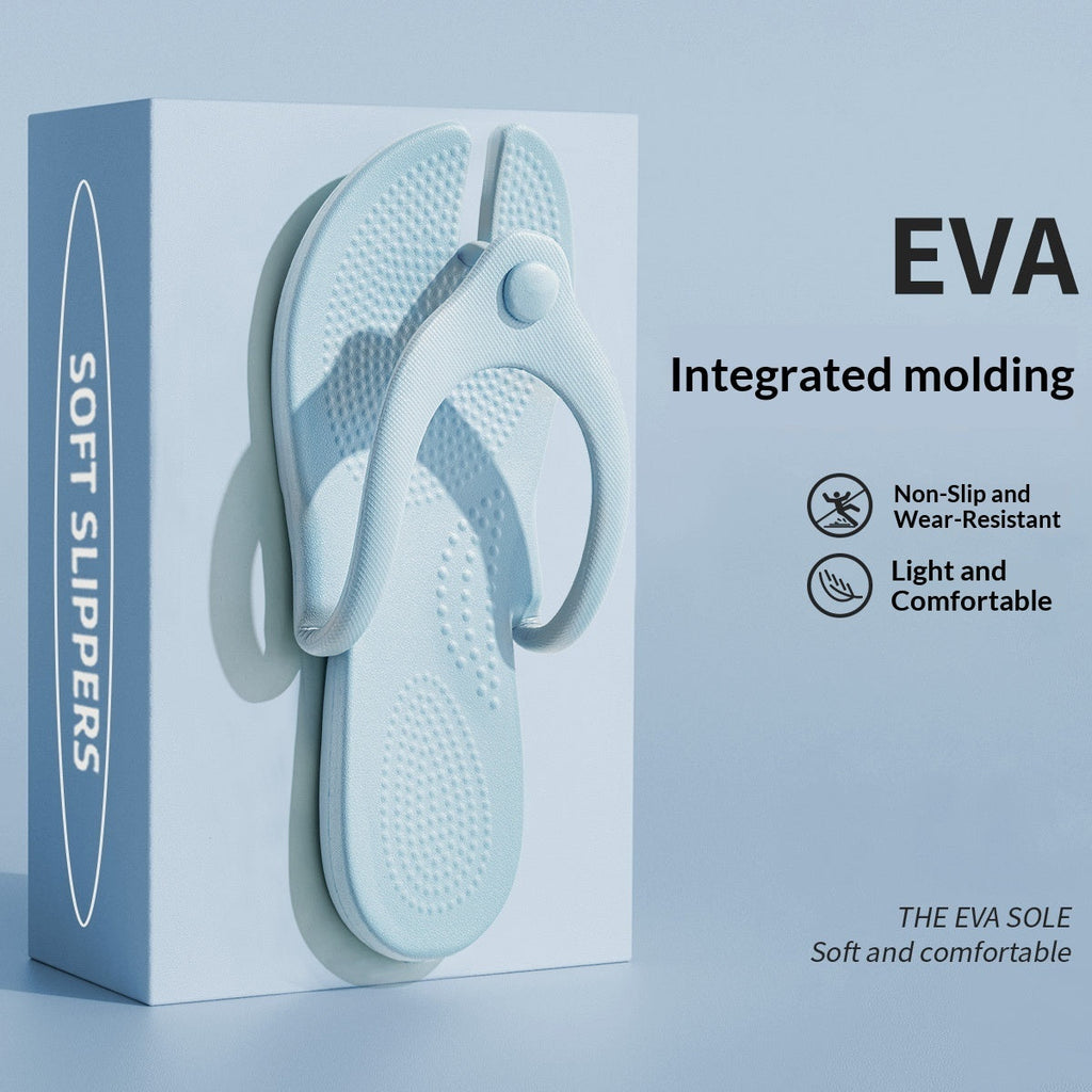 Tong pliable Orthopodys marque exploitée par AIIBORI (SASU) en EVA bleu clair, légère et confortable pour le voyage