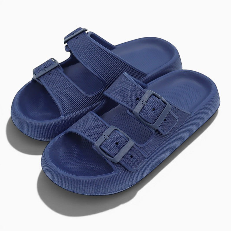 Mules Orthopodys NELYA bleu marine avec double bride réglable et semelle plateforme épaisse et moelleuse