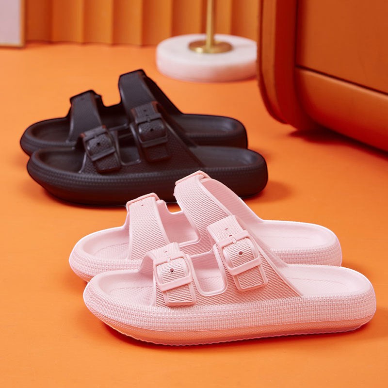 Mules Orthopodys Nelya double bride pour femme, disponibles en rose et noir, avec semelle plateforme confortable.