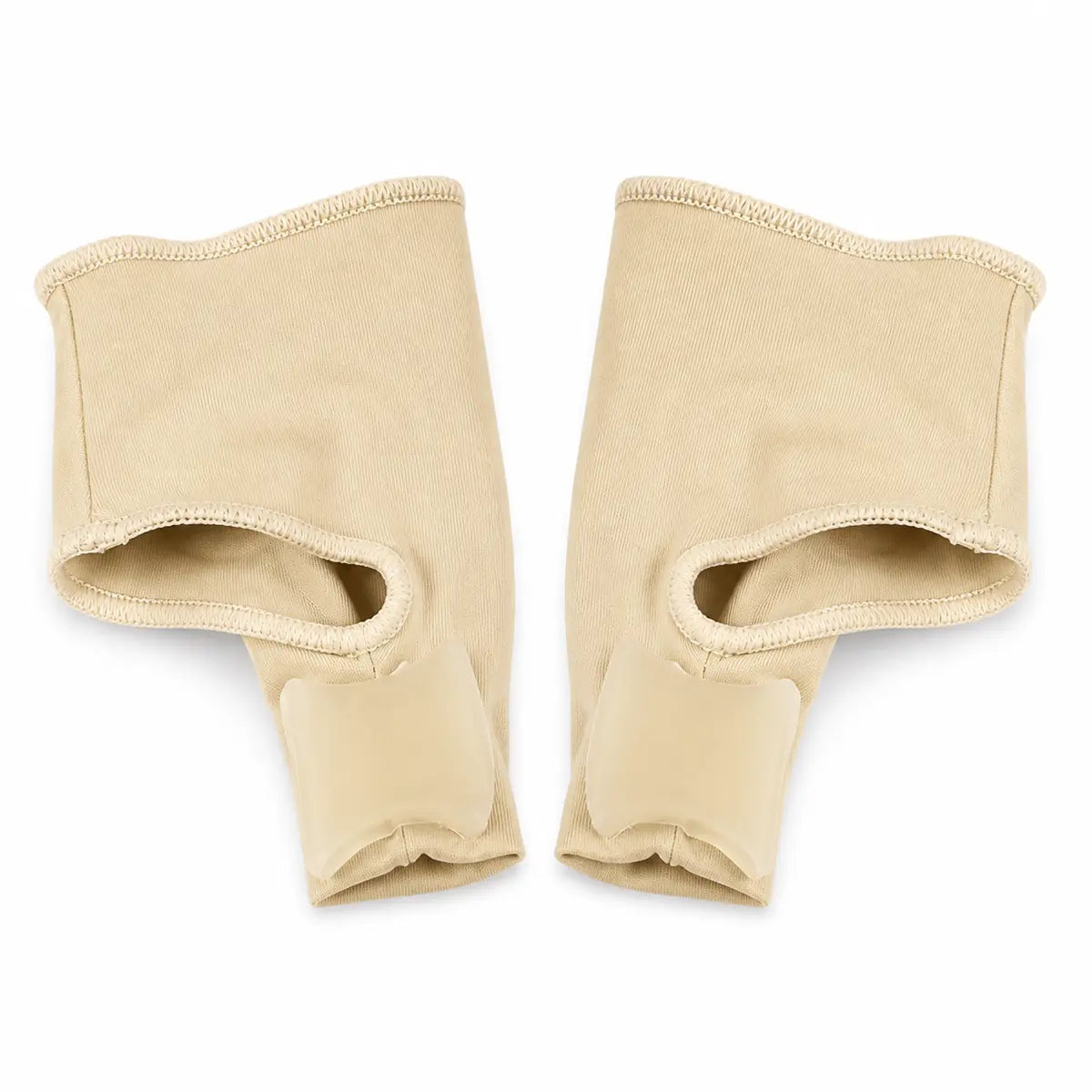 Paire de protections hallux valgus Orthopodys en tissu beige souple avec coussinet en gel et séparateur d'orteil
