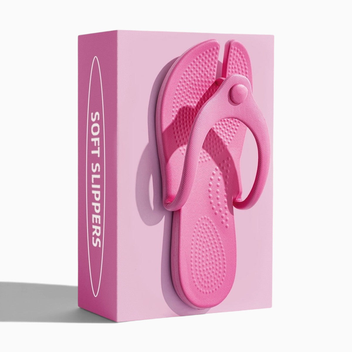 Tong pliable rose NOMADYS par Orthopodys, marque exploitée par AIIBORI (SASU), en matière EVA légère sur sa boîte.
